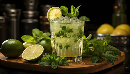 Cuban mojito Fresh citrus, mint, and alcohol in a glass generated by AI