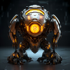 A high-tech robot with glowing eyes. 