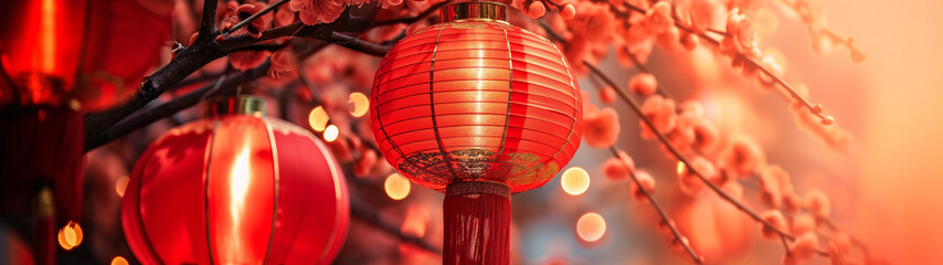 Fototapeta na wymiar Oriental Radiance: Exquisite Cylindrical Red Lantern