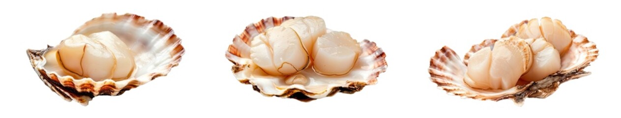Collection of PNG. Raw scallop meat isolated on a transparent background. - obrazy, fototapety, plakaty