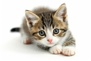 Adorable Alley Kitten Gazing Curiously on a White Background