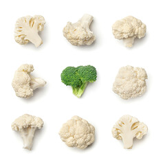 Cauliflower and broccoli collection isolated on white