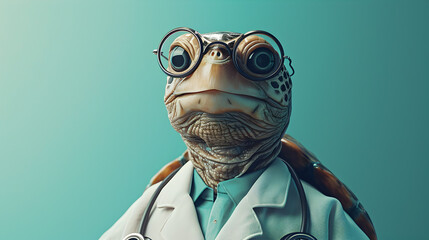 Turtle in Doctor's Coat and Glasses