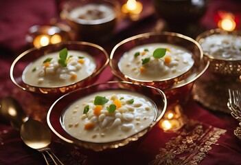 Ramadan indian party shot nner pakistan Traditional Eid iftar Top kheer meal dessert sh sweet - obrazy, fototapety, plakaty