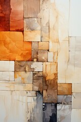 Abstract Watercolor Painting bricks Wall. Ceramic Red, Orange, Brown, and White Texture Oil Painting Wall Vintage Art. Multidimensional Layers,  Illustration Canvas Surface, Digital art