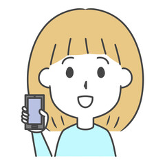 スマートフォンを持つ女性　上半身　イラスト