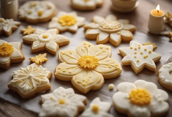 Obraz na płótnie Canvas vanila butter flour Semprit egg sugar shaped butter Kue Cookies Flower made cookies