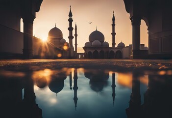 mosque background silhouette blurred abstract - obrazy, fototapety, plakaty
