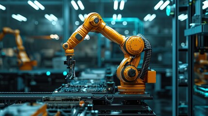 heavy automation robot arm machine in smart factory industrial,Industry 4.0 concept image. copy space for text.