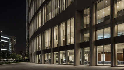 Business office windows at night