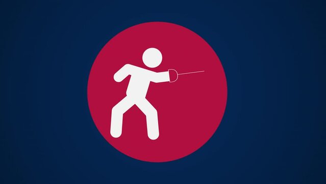 Pictograma de los Juegos Ol&iacute;mpicos de lado izquierdo  con el deporte esgrima en fondo azul.  