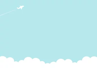 Fototapete 青空と飛行機のシンプルなベクター素材。旅行やビジネス出張のイメージに使えるコピースペースのある背景イラスト。明るいみ水色が春や夏に最適。 © GRACE