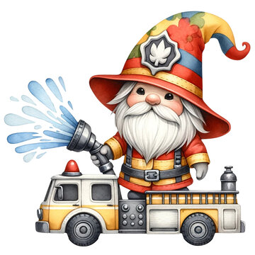 cute watercolor firefihter gnome 