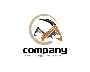 excavator miners hill rock coal logo icon symbol design template illustration inspiration