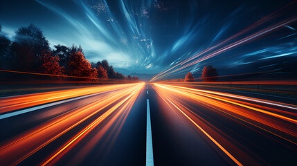long exposure of vehicles passing on the road - obrazy, fototapety, plakaty
