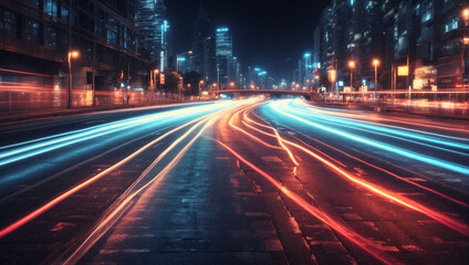 Fototapeta na wymiar Cars lights on the road of modern city