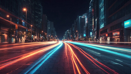 Naklejka premium Cars lights on the road of modern city