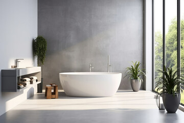 Fototapeta na wymiar House nobody render bathtub bathroom modern design interior home room luxury