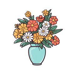 isolated flowers in vase illustration transparent background