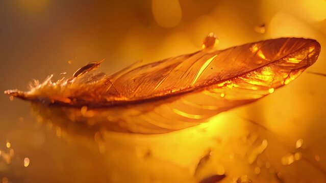 A fossilized feather preserved in amber showing how ancient feathers were able to fossilize and providing a rare glimpse into the past.