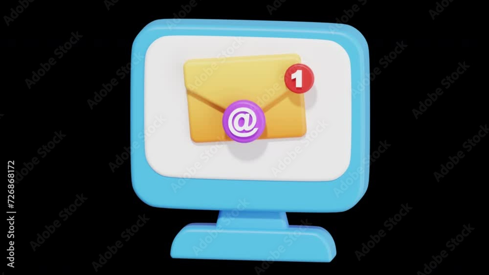 Poster 3d animation of email notification on computer screen | alpha channel