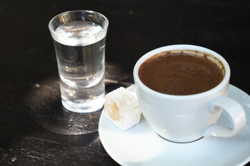 a cup of turkish coffee on table 