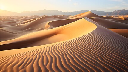Fototapeta na wymiar Desert sand dunes panorama at sunset, natural landscape background