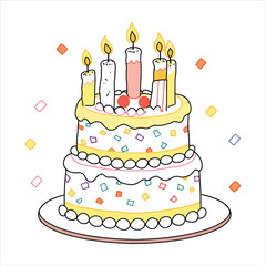 birthday colorful cake with candle vector illustration