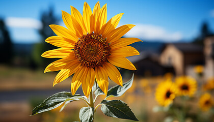 Yellow sunflower in meadow, nature beauty in rural scene generated by AI