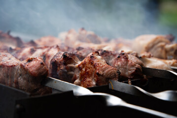 Meat on the grill.