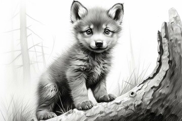 Charming wolf cub drawing. Generative AI
