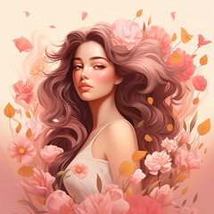 Obraz na płótnie Canvas Illustration of a beautiful woman with flower decoration, suitable for women's day themes.