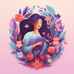 Illustration of a beautiful woman with flower decoration, suitable for women's day themes.