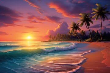 Fototapeta na wymiar beautiful sunset on beach