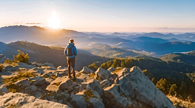 Hikers see the beauty of nature from the high peaks of the mountains