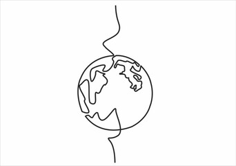 Earth globe one line drawing of world map vector illustration minimalist design of minimalism isolated on white background