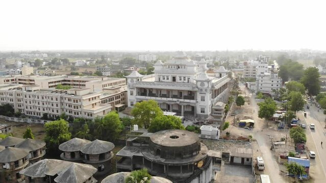 Forward aerial shot of a newly open monastery in Gaya, Bihar during afternoon.
