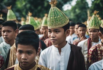 five Magelang carnival scrambling do 10 ketupat procession village starting people days prayer July 2016 Eid ketupat Dawung All Regency - obrazy, fototapety, plakaty