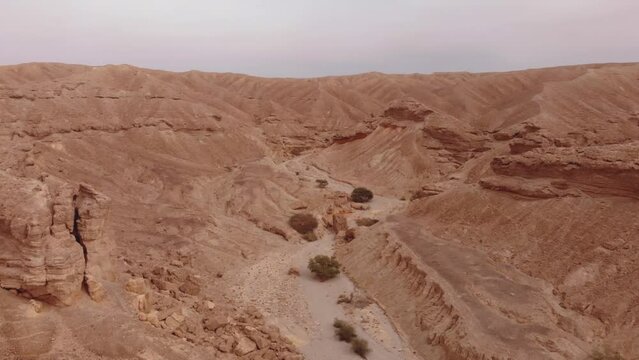 Drona aerial shot above Yotveta river at the Negev desert Israel.