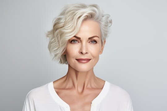 gorgeous 50s mid aged mature woman looking at camera 
