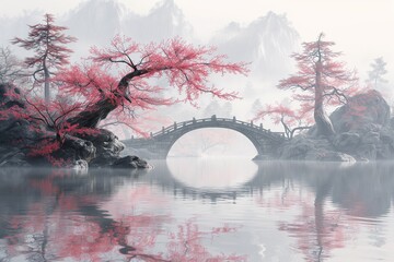Cherry blossoms and tranquil ponds, creating a peaceful and elegant atmosphere. Generative AI