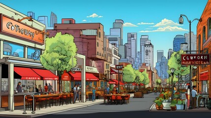 Illustration of a street in the old town of Toronto, Canada