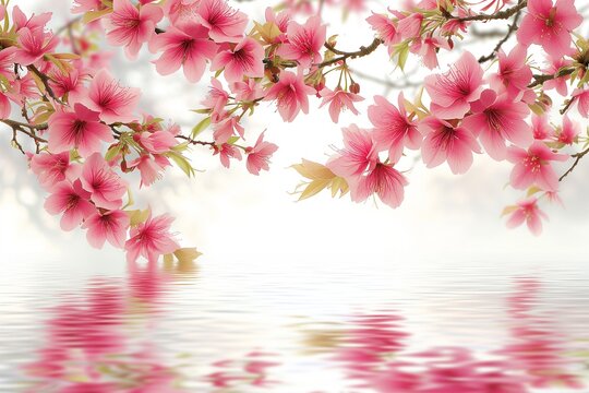 Cherry blossoms and tranquil ponds, creating a peaceful and elegant atmosphere. Generative AI