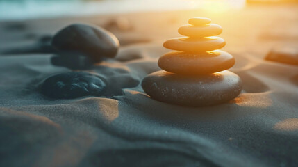 Zen stones with lines in the sand harmony and peace spa background. Therapy concept. 