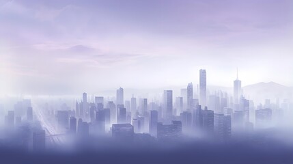 Panoramic view of the city in fog. Vector illustration.