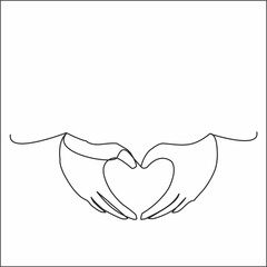 Draw one continuous line. Abstract hands forming a heart. Vector illustration
