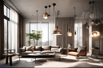 Interior design lamps, living room space with walls and details. modern architecture and details