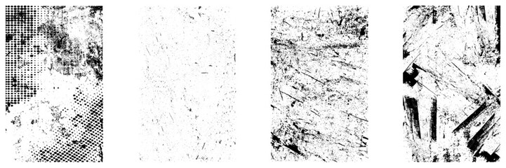 Set of Grunge Distress Vector Textures - Black and White Backgrounds with Splatter, Scratch and Stain Effects. 