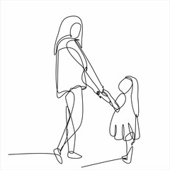 Happy mother's day card. Draw one continuous line. Woman holding her baby. Vector illustration