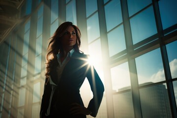 Fototapeta premium Silhouette of super strong successful business woman. Mental strength, 